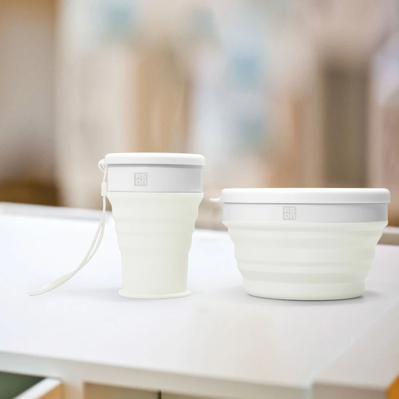RSON【乐乐优品】便携旅行食品级硅胶可折叠餐盒水杯套装CQJ2303