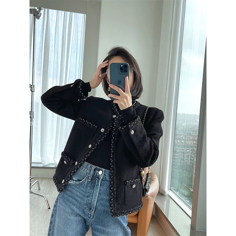 开间/澳洲高支羊毛圈圈纱璀璨银珠织带万能经典小香套装