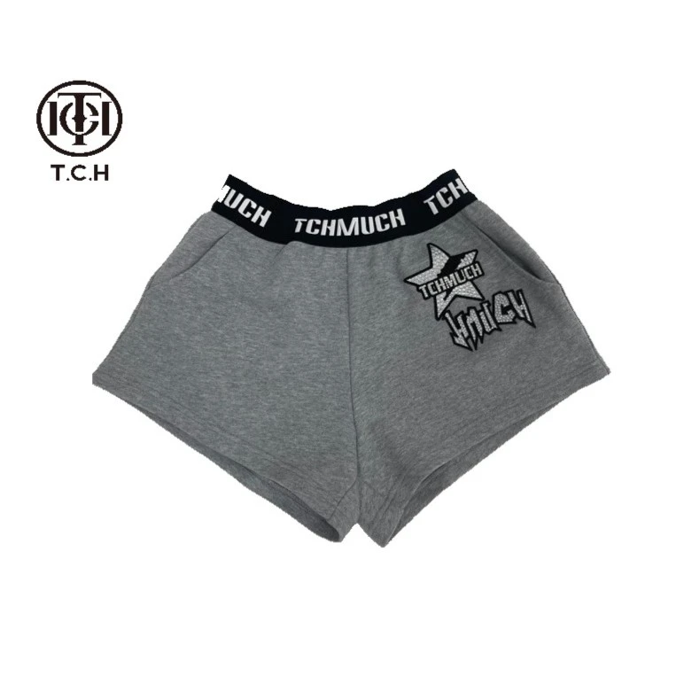 轻奢-TCH潮牌星星烫钻高腰灰色短裤T66B21E6133