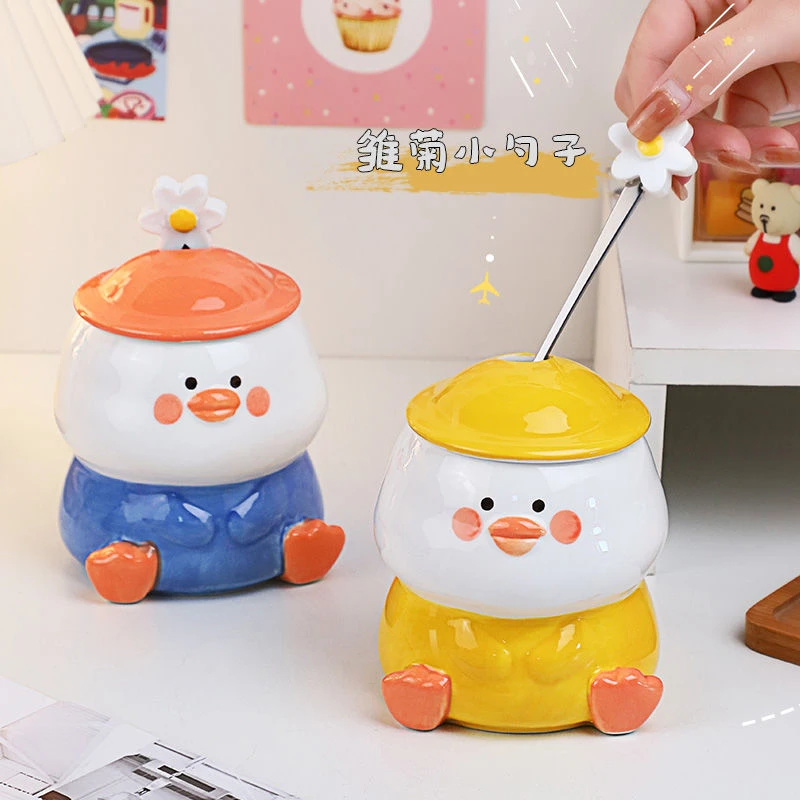 可爱马克杯带盖勺情侣水杯礼物陶瓷高级感杯子