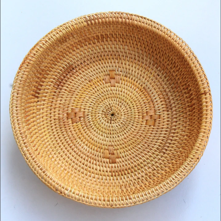 秋藤美越南藤编 23*5圆形四花底果盘小号手工编织托盘干果盘家用