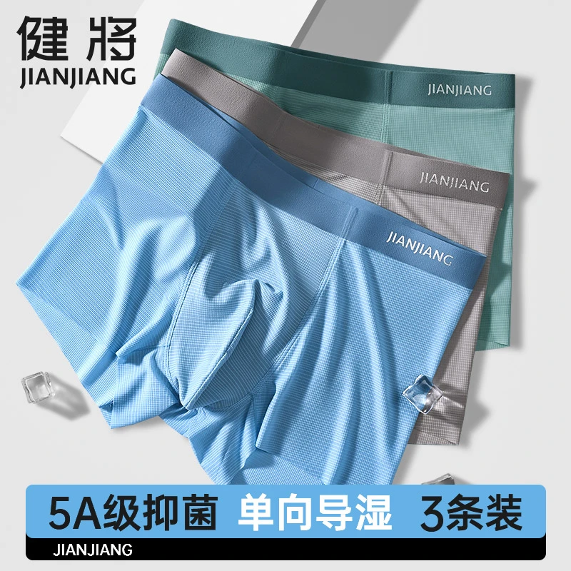 健将男士内裤男薄款冰丝男生四角底裤头无痕抗菌平角短裤衩青少年