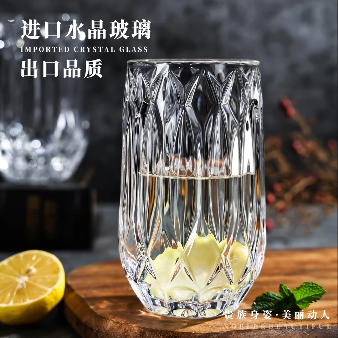 水晶玻璃杯网红水杯耐热100度水晶杯啤酒杯果汁杯牛奶杯威士忌杯