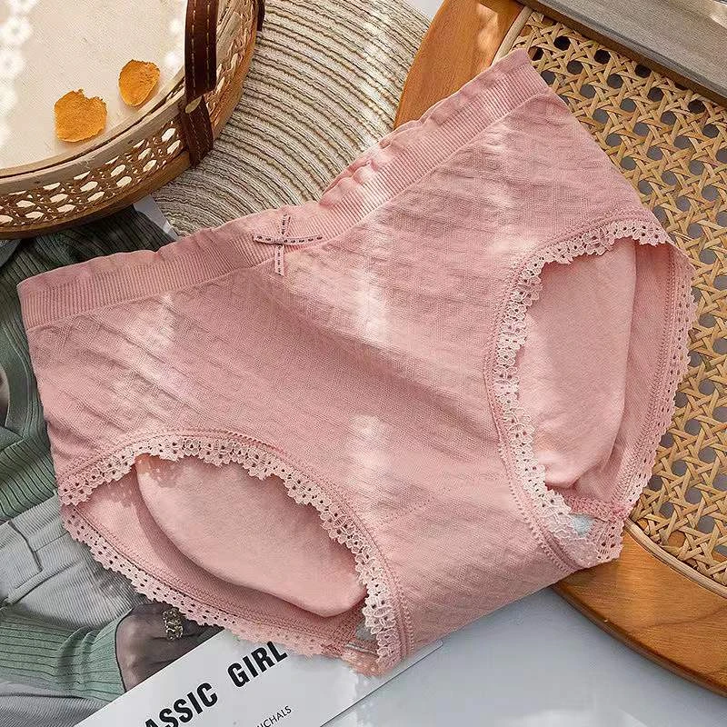 【花瓣华夫格】中腰透气网格蕾丝亲肤透气舒适少女内裤女士内裤H021