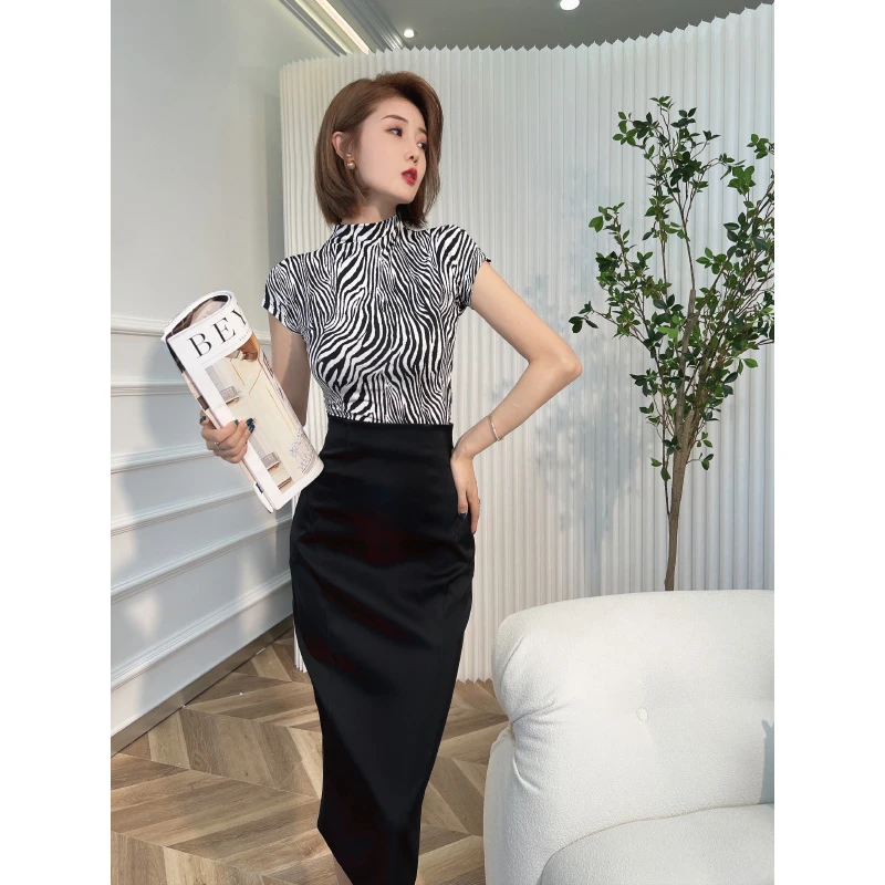 XULU原创夏季黑色包臀裙简约纯色气质名媛高腰半身裙连衣裙套装