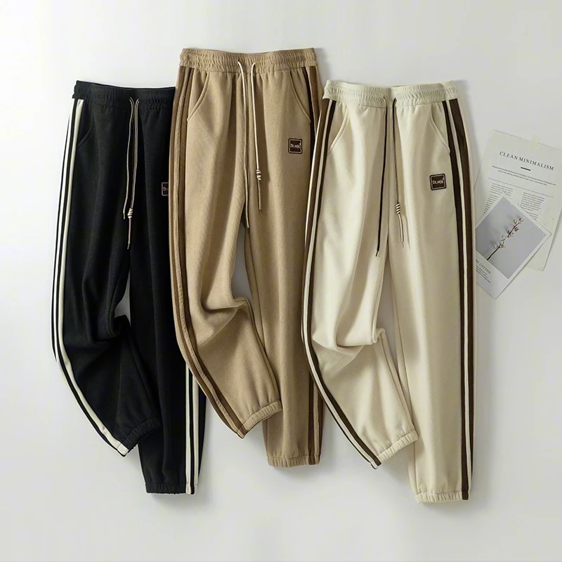 【2025秋冬款】加绒加厚奥粒绒条纹卫裤男女同款休闲裤不起球不褪色