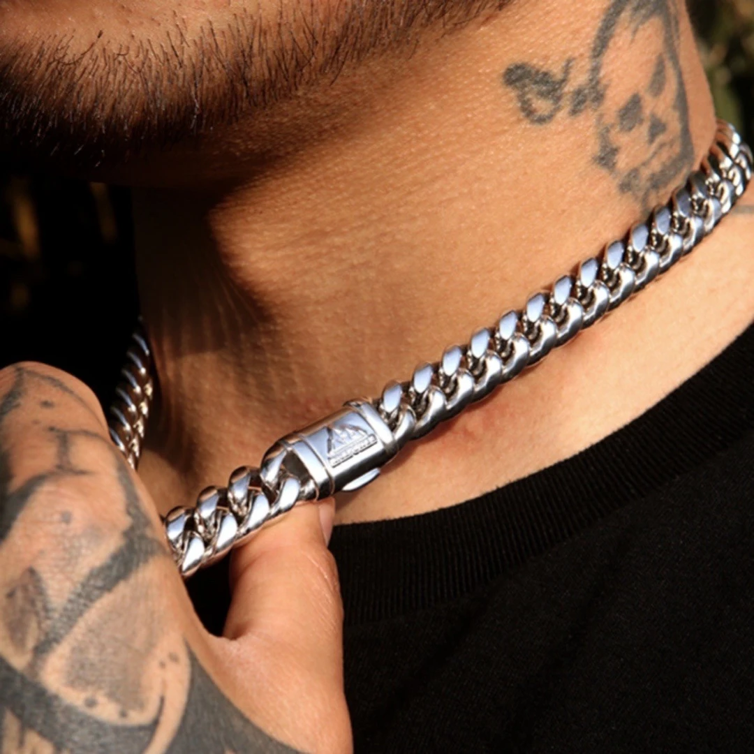 NICEPOWER/金帕沃 钛钢吊坠 12mm光面古巴链不褪色欧美项链