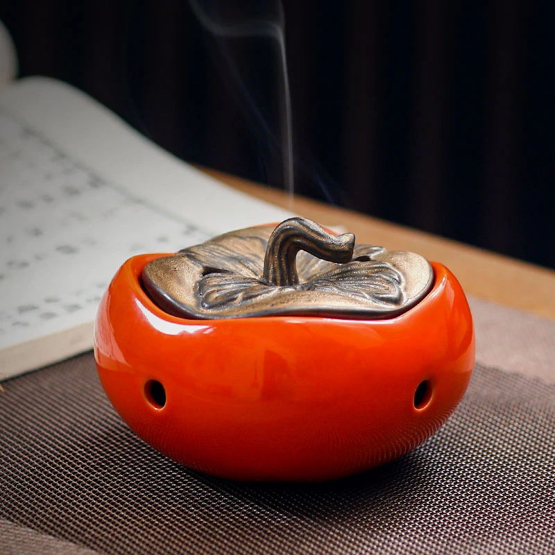 新品陶瓷香炉柿子檀香盘香炉柿柿如意塔香香薰炉香篆炉