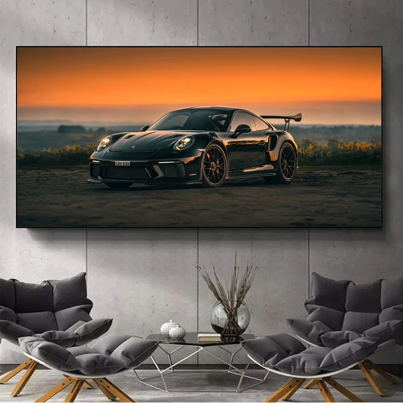 汽车主题装饰画客厅迈凯伦保时捷布加迪宝马豪车跑车海报挂画壁画