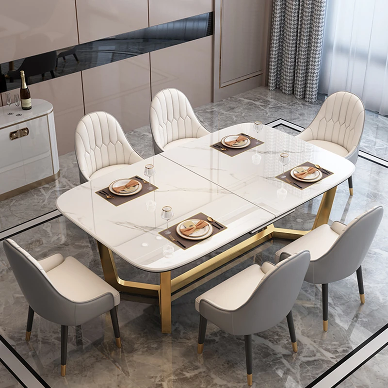 岩板餐桌亮光现代简约轻奢网红风高端组合长方形吃饭桌家用小户型