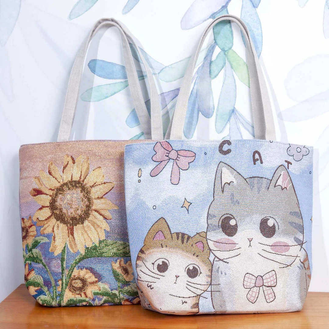 中国风帆布单肩包托特包布包休闲拼色款通勤风文艺风妈咪包购物袋