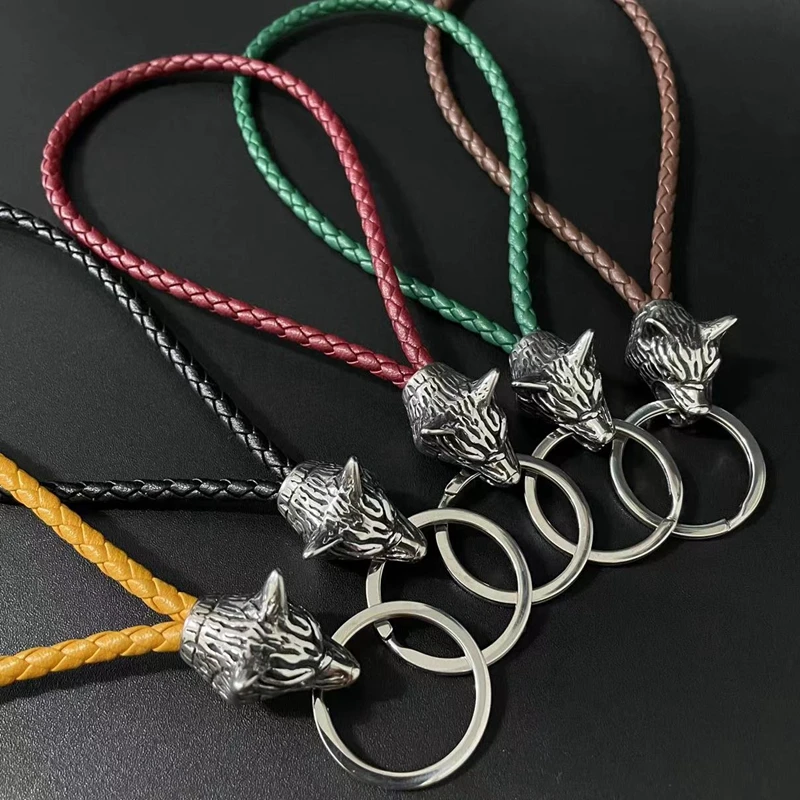 男士超纤小羊皮钛钢狼头钥匙扣创意礼品原创设计生日礼物钥匙圈潮