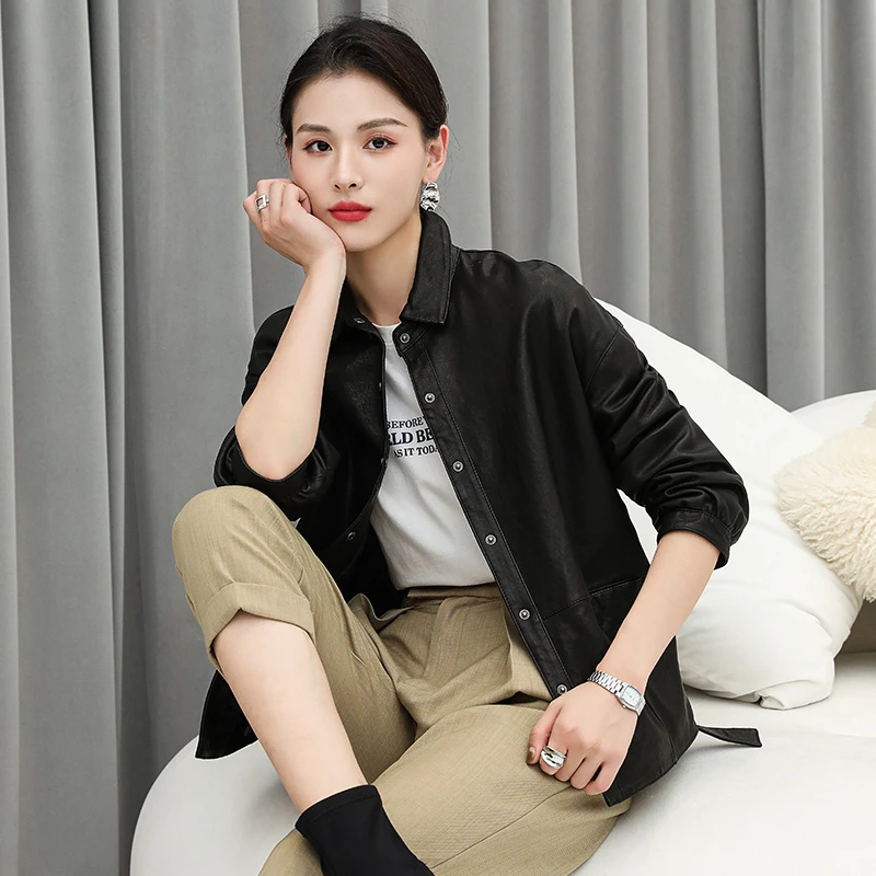229真皮皮衣女短款2023新款海宁绵羊皮宽松显瘦韩版夹克外套春秋