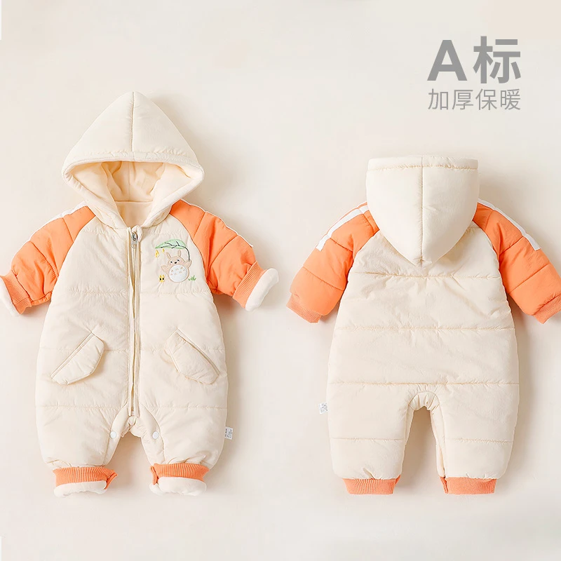 婴儿连体衣秋冬女新生儿外出服加绒保暖连身哈衣男宝宝冬套装衣服