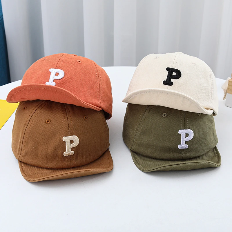婴儿帽子夏季软檐鸭舌帽婴幼儿宝宝韩版p字母刺绣棒球帽春秋ins潮