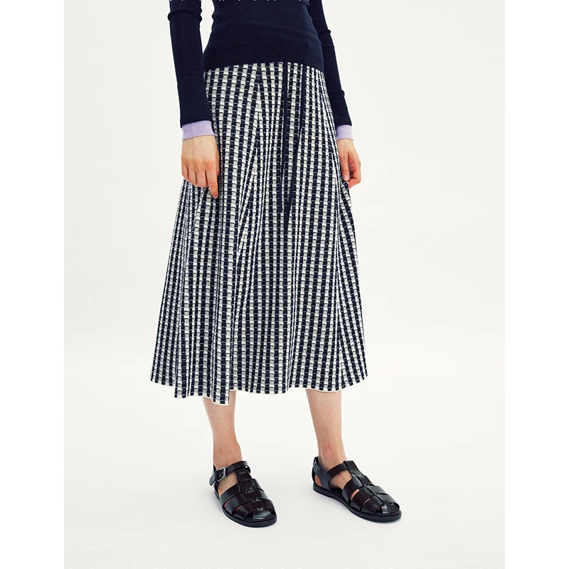 MADE OF SENSES设计感针织格纹中高腰半身裙显瘦系带半裙女秋季