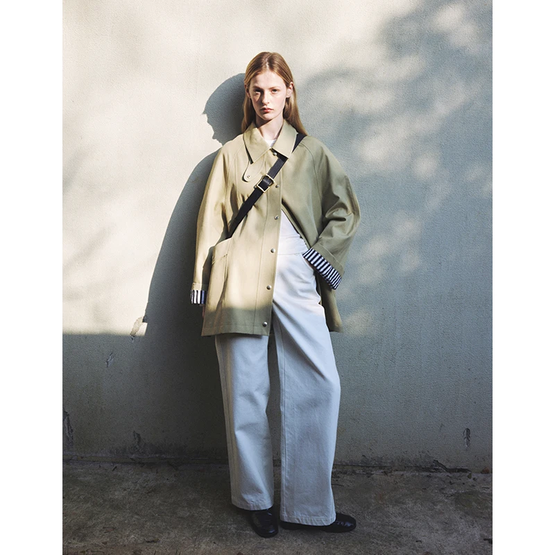 MADE OF SENSES中长款翻领风衣夹克精选长绒棉卡其色风衣外套女