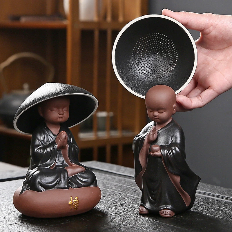 祈福小和尚茶漏陶瓷打孔家用茶叶过滤网功夫茶具配件斗笠禅意茶滤