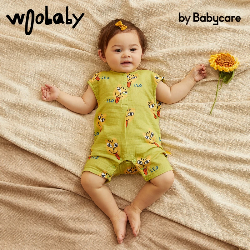【夏-爬服】woobaby童装22年包屁衣廓形满印宽松连身衣WB2111059
