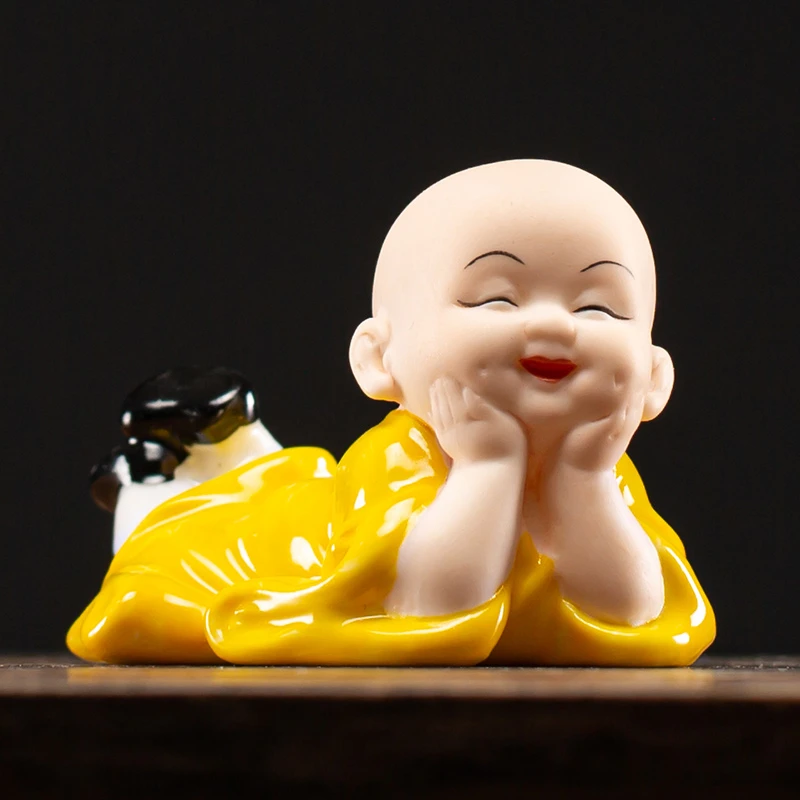 可爱陶瓷小和尚禅意客厅桌面小摆件汽车车内装饰品园艺花盆小摆设