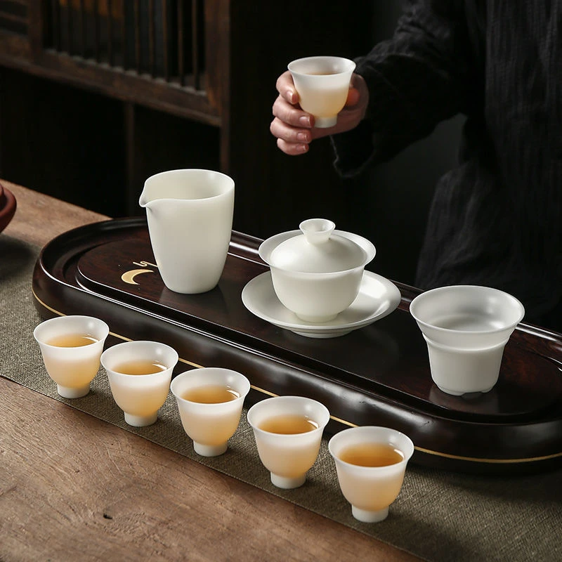 冰种羊脂玉白瓷功夫茶具套装薄胎泡茶三才陶瓷中式整套茶具礼盒装