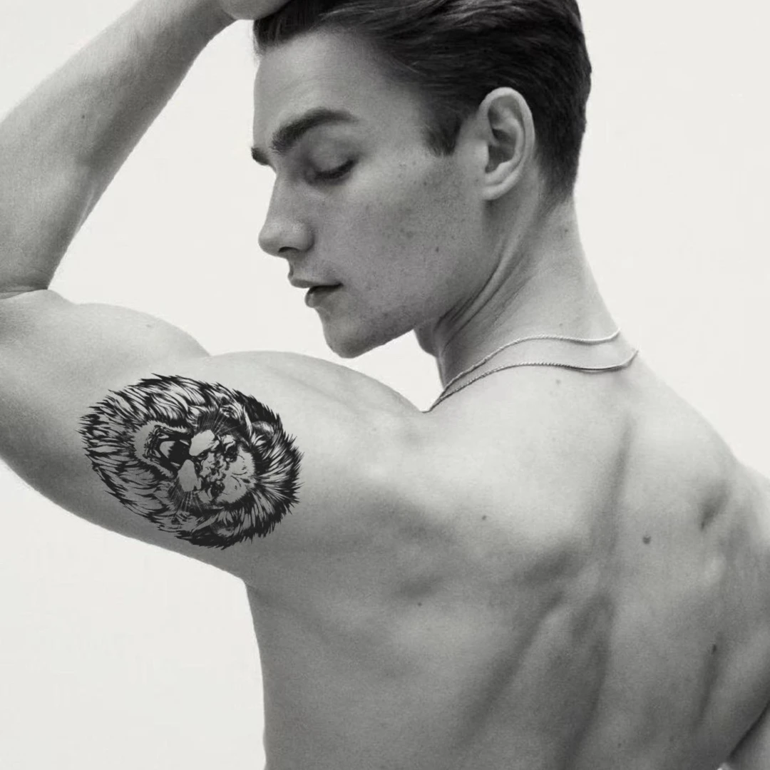 （GZ-291)半臂11x18cm 狮子头 草本纹身贴防水搓图案反光持久塑料