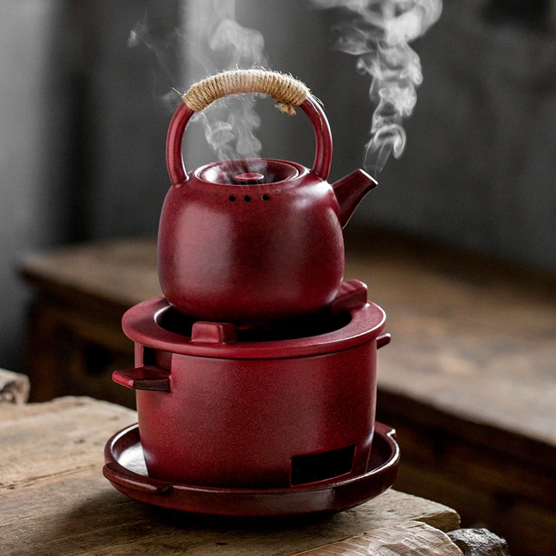 百垚山楂红户外烤炉煮茶炉家用防爆裂可干烧圆胖壶橄榄碳炉明火炉