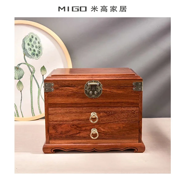 【米高家居】缅甸花梨全独板红木玉器盒复古独板饰品盒首饰盒