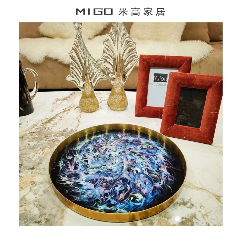 【MIGO米高家居】全铜手绘流彩画 文艺复古轻奢黄铜托盘铜托盘