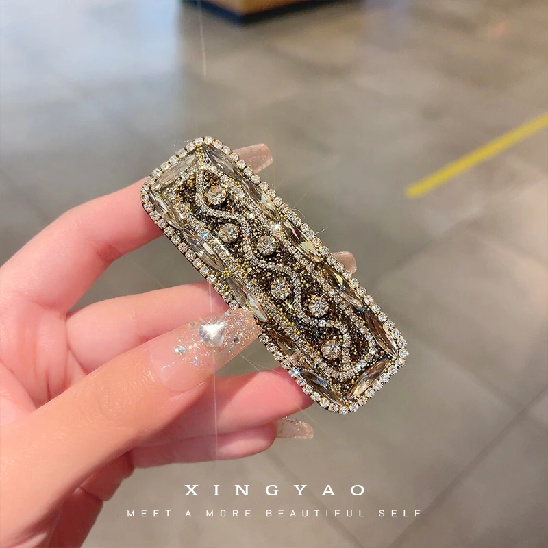 合金发饰 XYAO  F206金咖色水钻掰掰夹发夹发饰高级感轻奢发夹