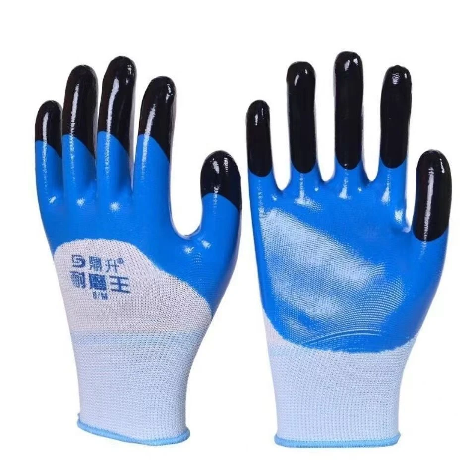鼎升半挂耐魔王丁青透气纯胶加绒手套暖手套浸胶工地加厚蓝色
