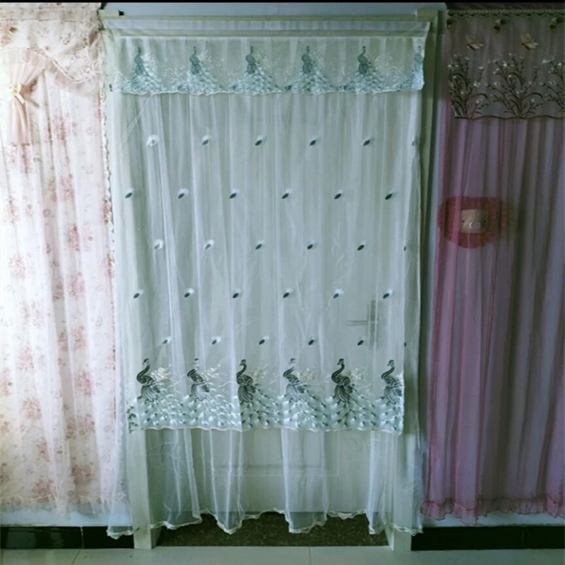 孔雀刺绣双层防蚊蝇门帘隔断帘送伸缩杆魔术贴安装