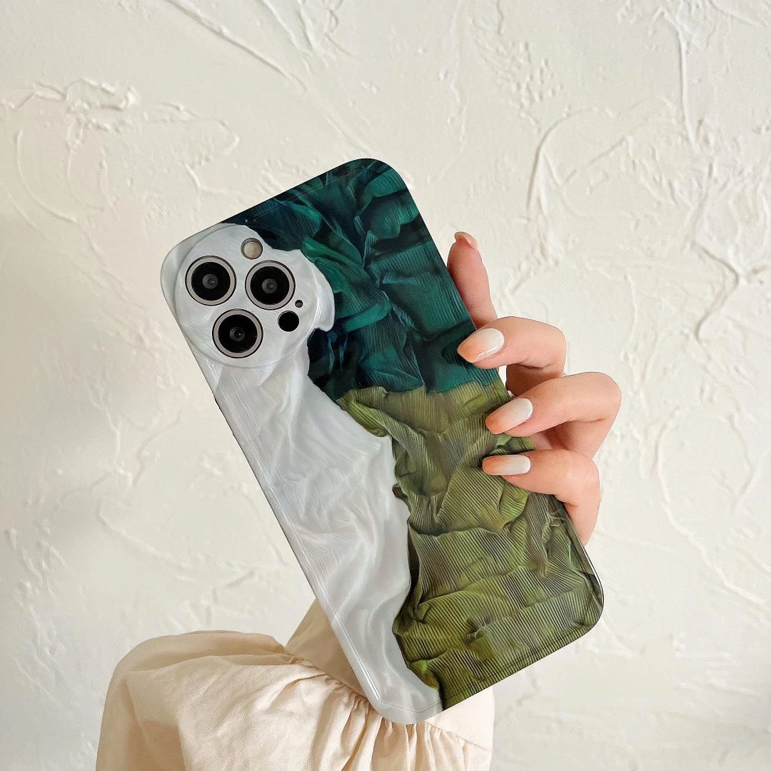 创意艺术拼接褶皱iphone12/13promax个性亮面苹果小众高级手机壳