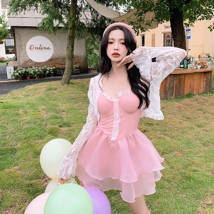 【蜜桃乌龙茶】泳衣女夏季新款少女纯欲遮肚显瘦裙式连体大码泳衣