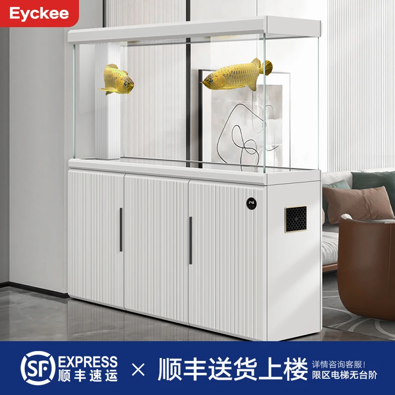 鱼缸客厅大中型家用办公室下过滤超白玻璃智能鱼缸水族箱玄关靠墙