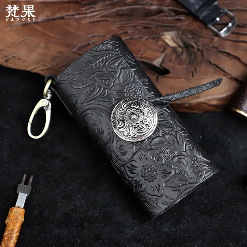 手工真皮钥匙包男女头层牛皮汽车钥匙包大容量复古腰挂钥匙扣刻字
