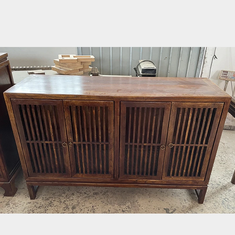 新中式老榆木餐边柜矮柜子简约橱柜实木储物柜茶水柜玄关柜禅意柜