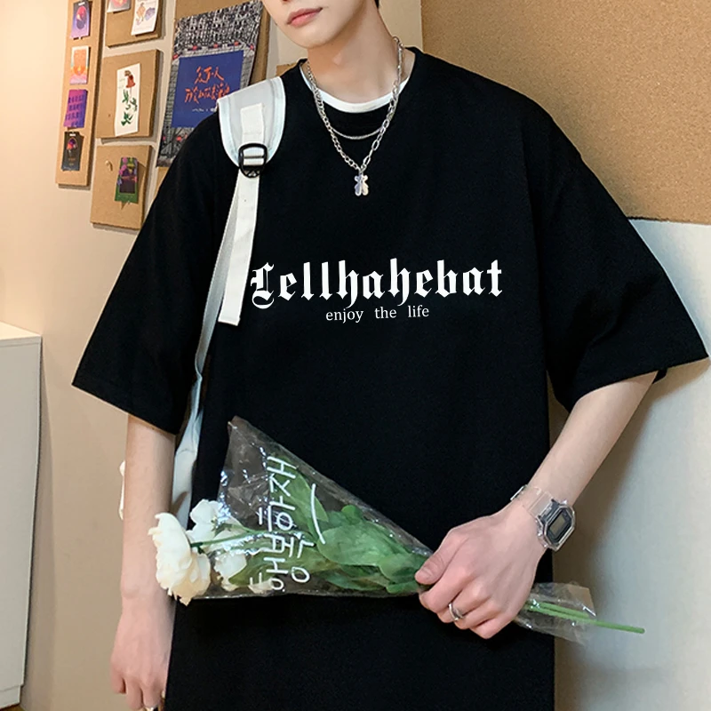 嗳唯兮短袖男季纯棉2025宽松衣服设计感小众ins潮流潮牌t恤印花女