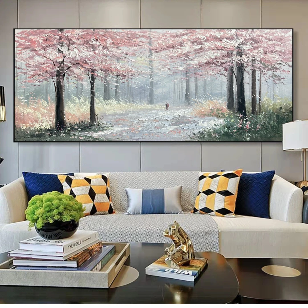 手绘现代轻奢抽象油画客厅沙发背景墙装饰画大幅立体挂画横版壁画