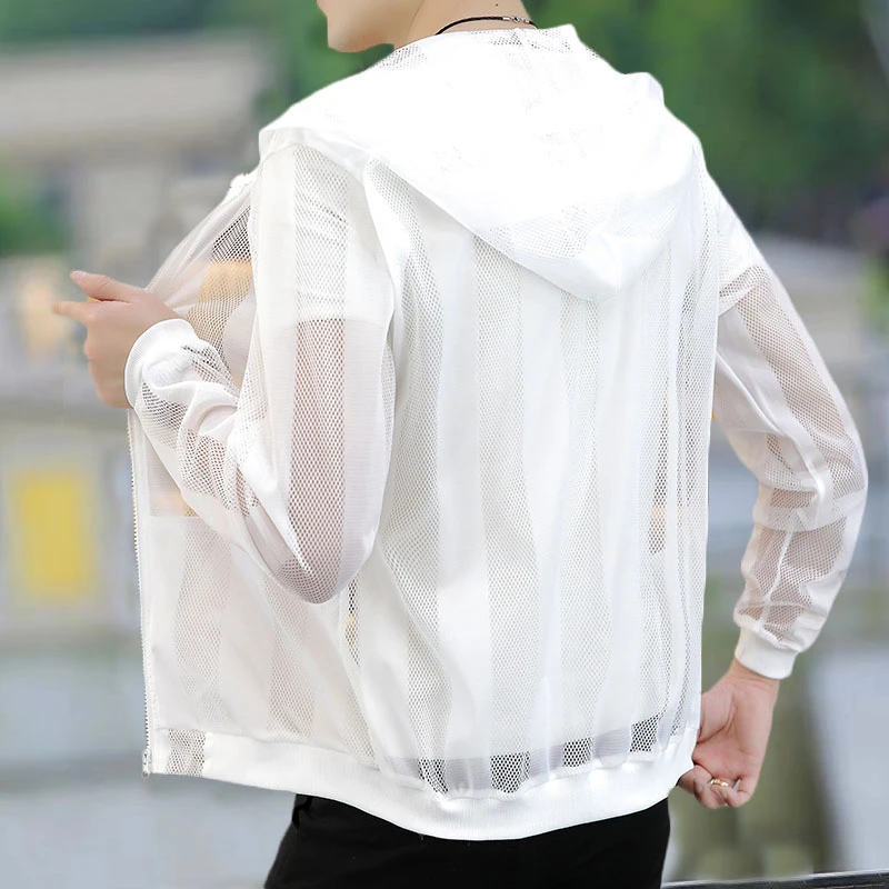 夏季男士防晒衣大码镂空透气钓鱼旅游长袖海边度假冰丝凉情侣外套