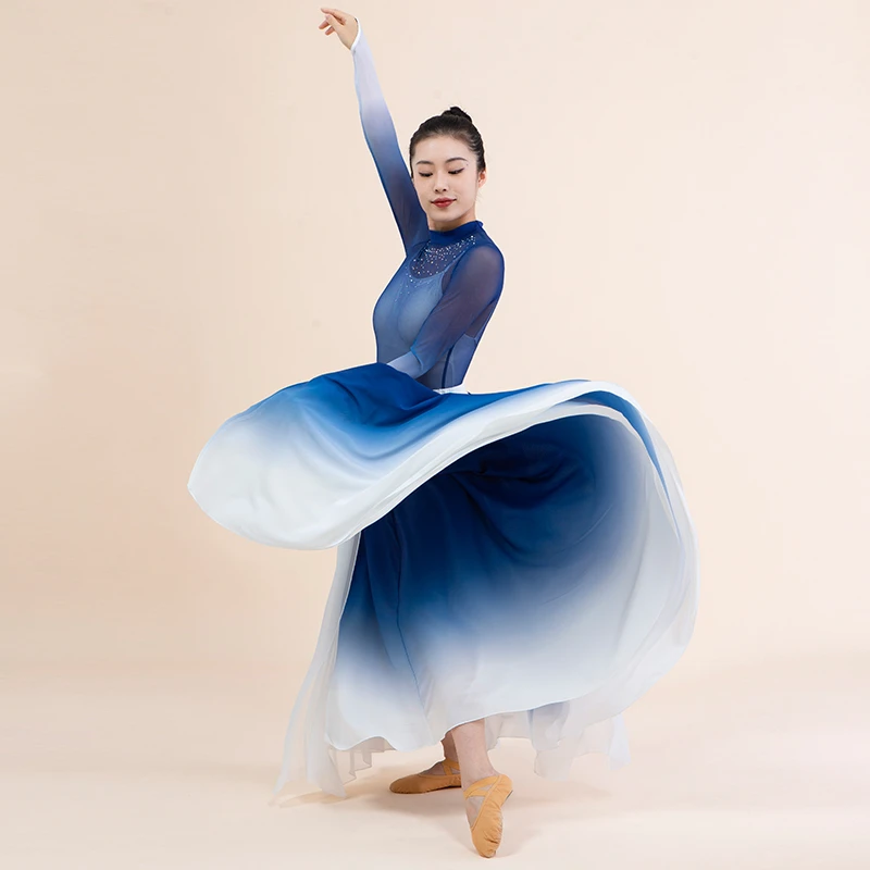 芙帛古典身韵舞蹈服烫钻渐变纱衣飘逸仙气上衣女练功服艺考演出服