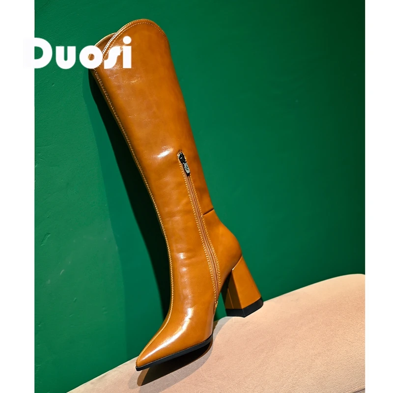 【DUOSI-1】7cm粗跟长筒靴女不过膝秋冬尖头骑士靴683-30A