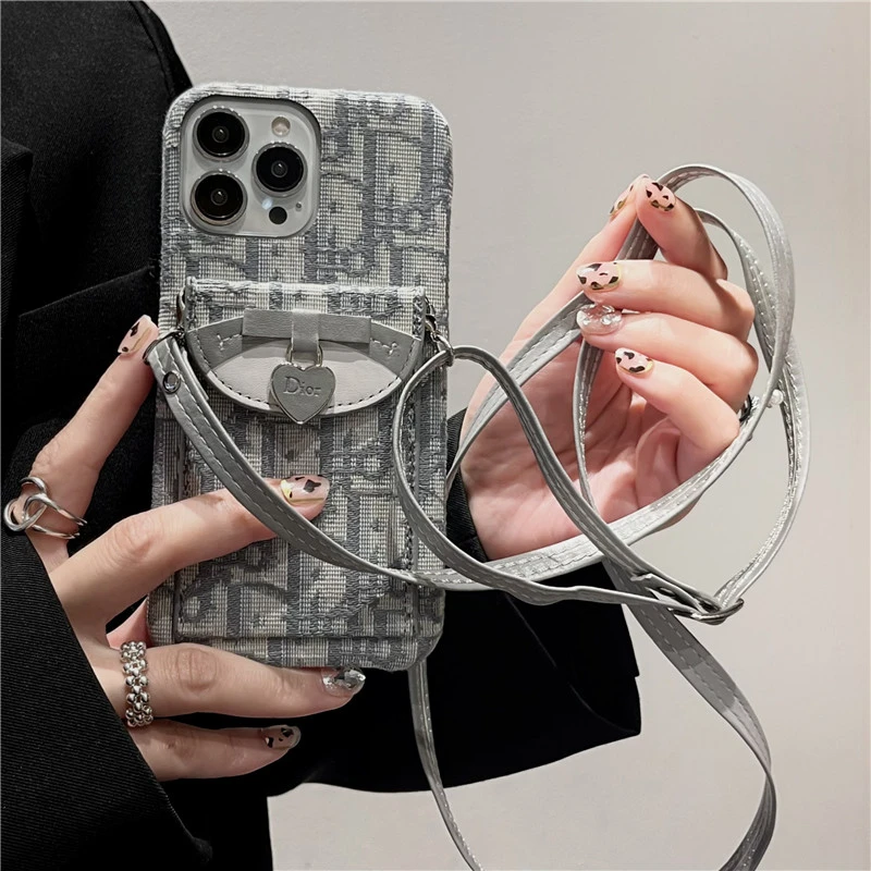 苹果13/12/14手机壳新款iPhone15promax斜挎插卡女款潮牌半包边