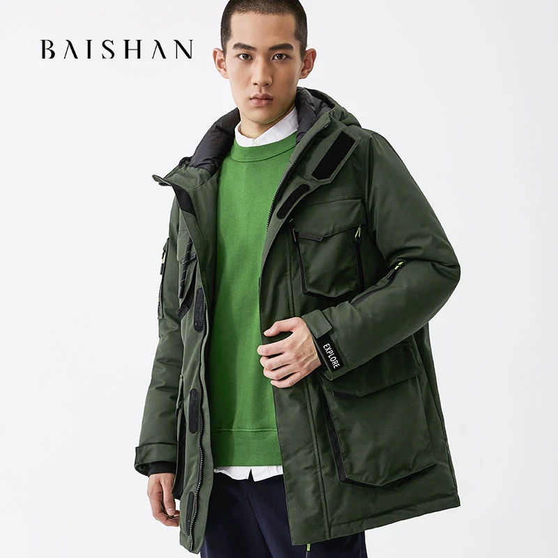 M86180羽绒服新款男百思寒立领连帽军工装加厚中长款男士鹅绒服
