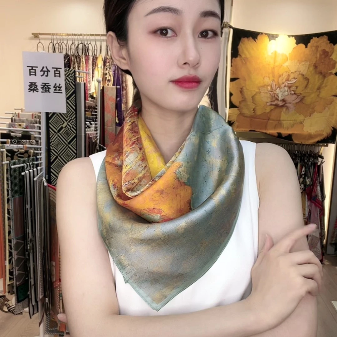 优雅薄款时尚真丝桑蚕丝丝巾女12姆米桑蚕丝方巾绸白桦林65cm