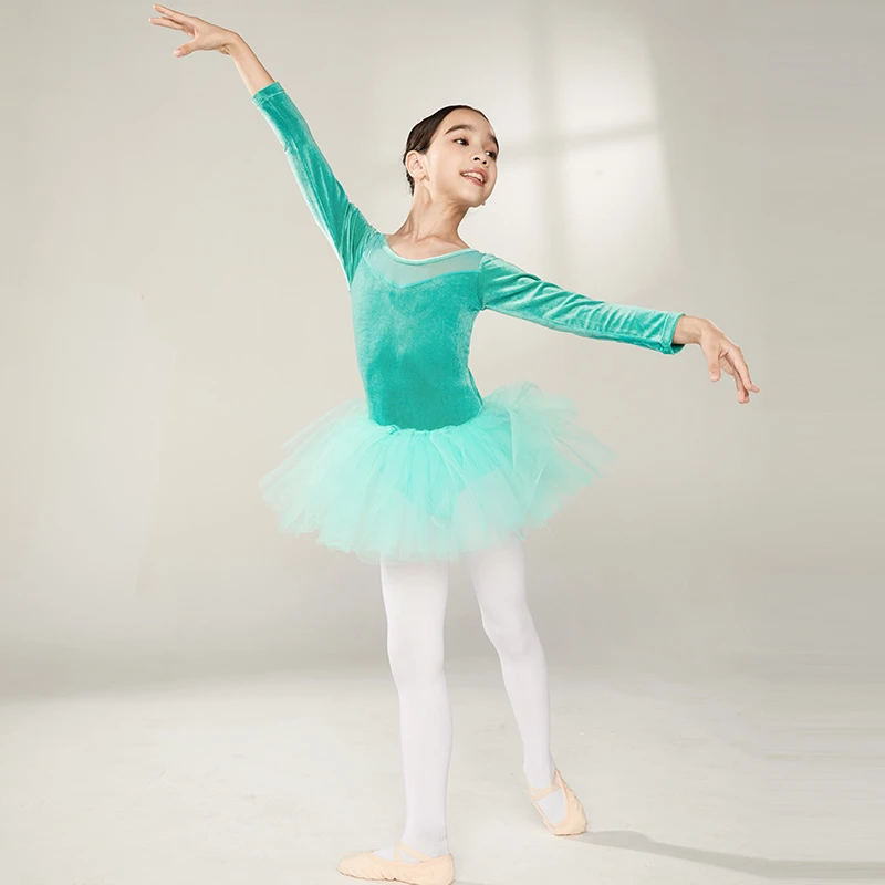 Sansha/三沙儿童舞蹈裙开裆长袖芭蕾舞练功连体服表演裙68BA1027