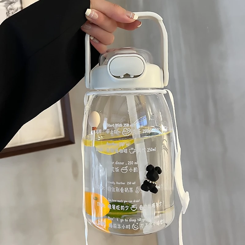 水杯女大肚杯带吸管塑料杯可爱高颜值耐高温水壶运动健身水瓶杯子