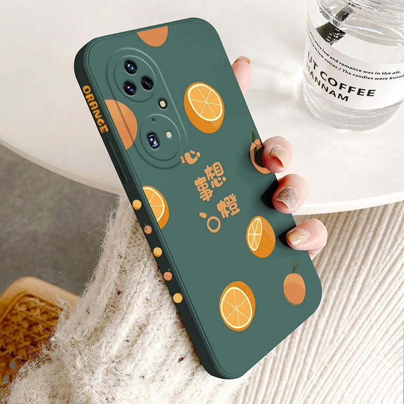 华为P50手机壳华为p50pro网红心想事橙硅胶全包直边软壳防摔潮牌