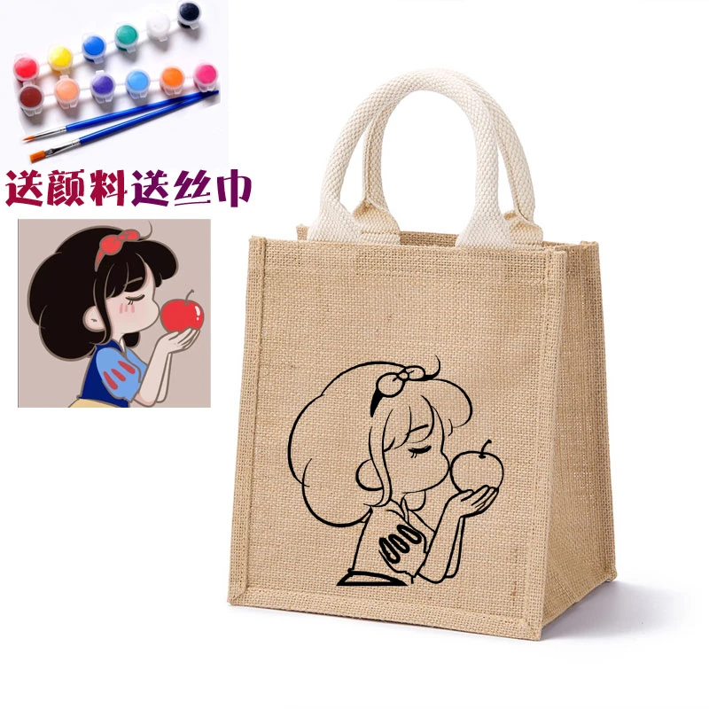 杭禾通用插画手绘风卡通购物袋帆布袋学生手拎包简约便携便当包