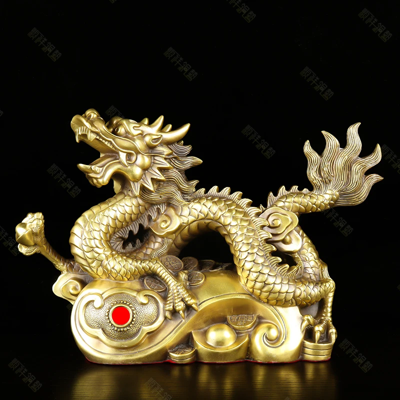 纯铜青龙摆件如意龙客厅书房办公室桌面装饰品开业礼品聚宝盆龙